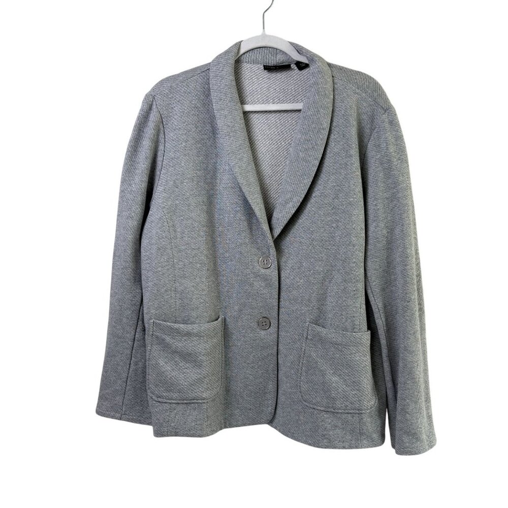 Susan Graver Weekend Heathered Twill Terry Blazer Size XL Gray Pockets A634075 - Picture 1 of 12